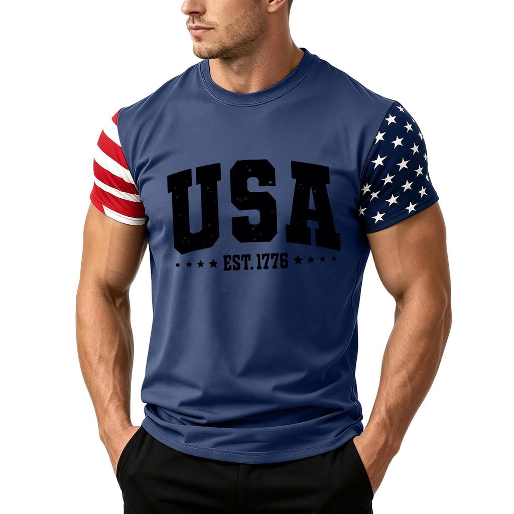 Men's Independence Day Flag Print Short Sleeve T-Shirt, Loose Casual Daily Summer Tops