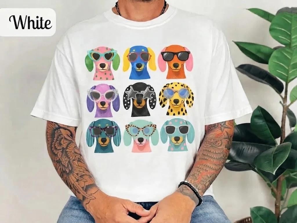 Colorful Dachshund Doxie Cute Dog Lover White T Shirt, Gift For Friends