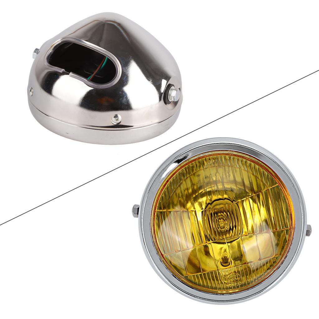 Retro Yellow Lens Motorcycle Round Modified Front Headlight Fits for CG125 GN125 (Electroplate)