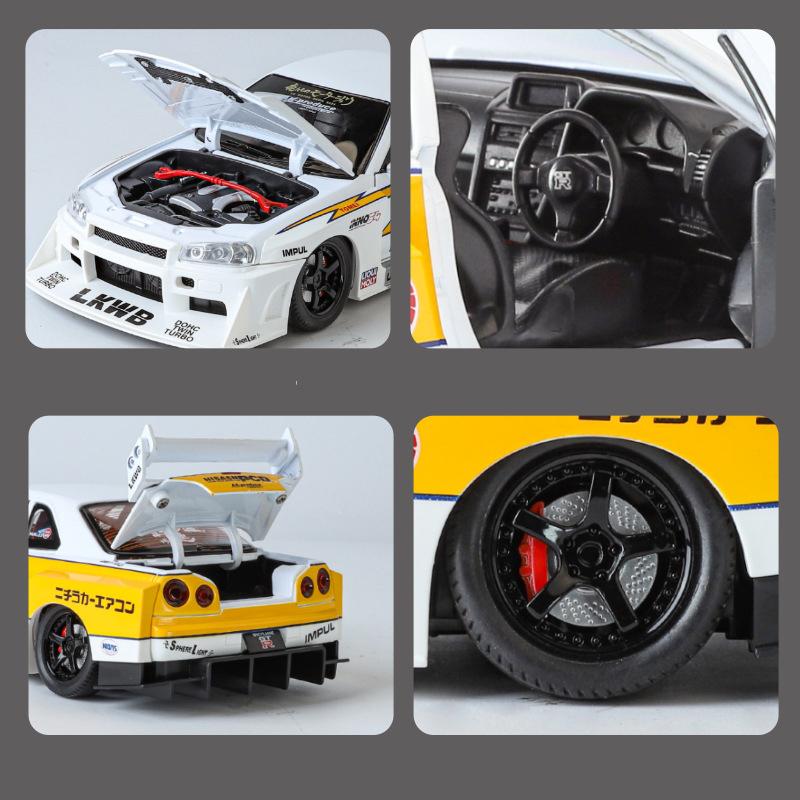 1/24 Nissan Skyline GTR R34 Silvia S15 Alloy Modified Vehicles Diecast Metal Scale Car Model  Sound and Light Childrens Toy Car Gift