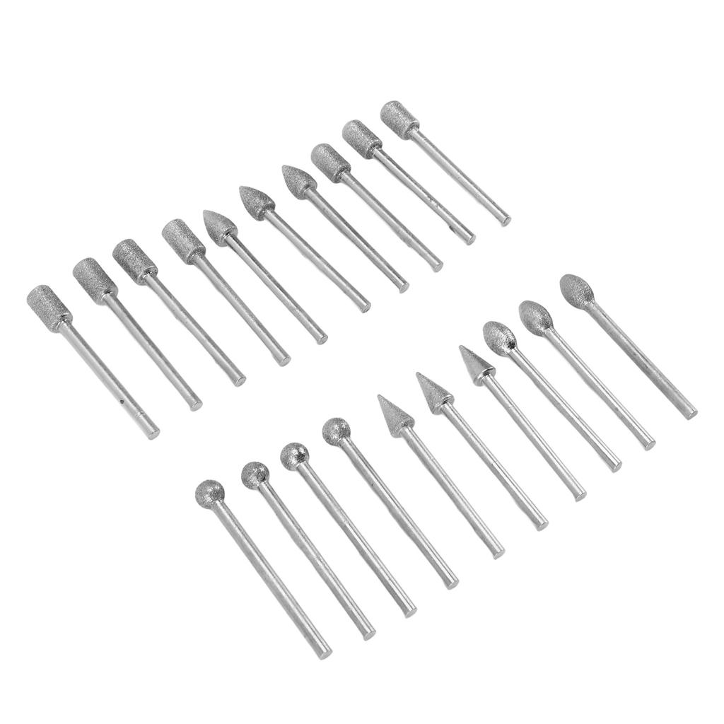 Set de 20 de bucăți Set de șlefuire în piatră, cu tijă de 3 mm, set de biți de șlefuit rotativ pentru sticlă, metal, piatră de jad