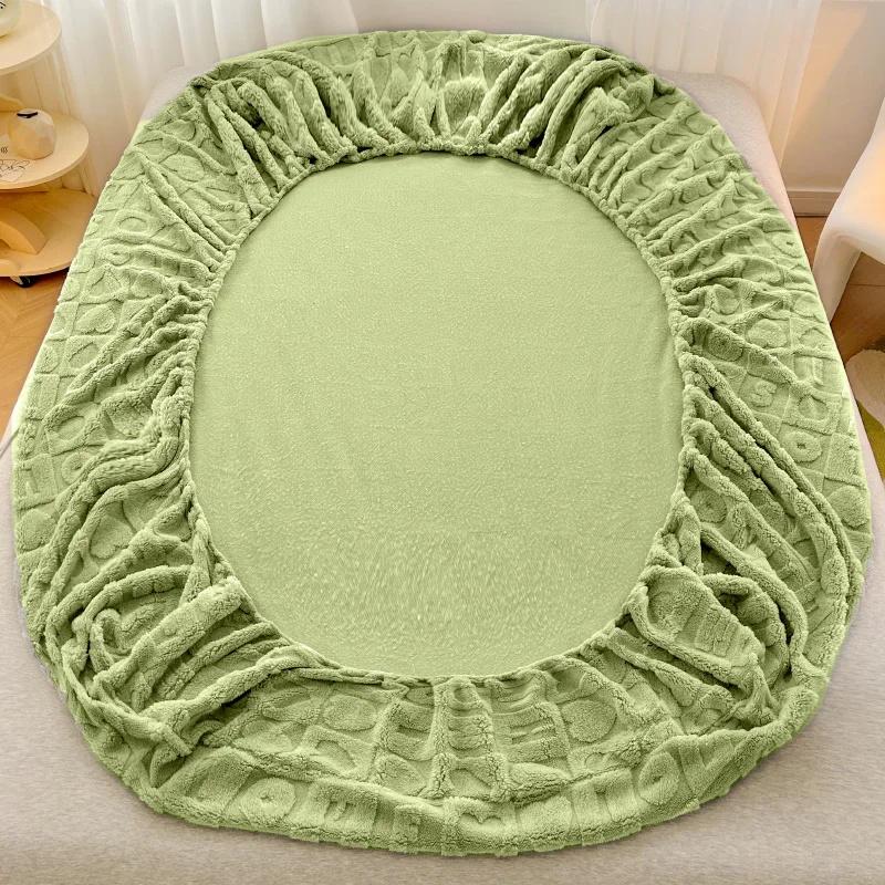 2025 סדין מיטה קטיפה סדין פשתן סדין קטיפה 3D אותיות אהבה כיסוי מזרן מתכוונן אלסטי סדין מתכוונן