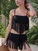 Solid Tassels Swimwear Women Sexy High Waist Shorts Bikini Set Swimsuit Summer Strapped Push UP Bathing Suit