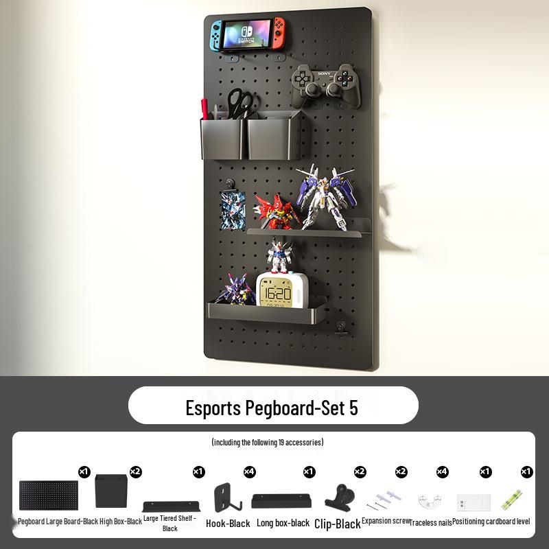 Esports Gaming Desk with Pegboard Wall Organizer and Equipment Rack