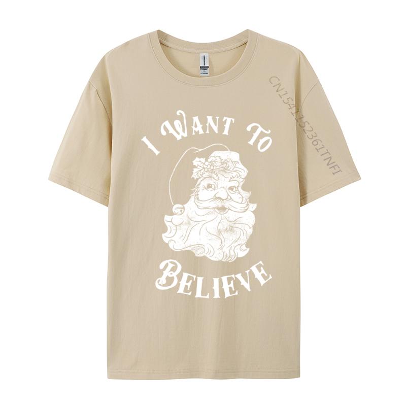 I Want To Believe Santa Funny Christmas Santa Halloween Line Tops Tees Crew Neck Combed Cotton Unisexs T Shirt