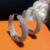 Multi Rows Full Pave Clear Stone Large Oval Hoop Earrings Snap Closure Chunky Bling Hoops for Women Club Daily Jewelry