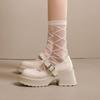 Genuine Soft Leather Thick Sole Mary Jane Shoes for Women French Style High Heels Small Height Increasing Leather Shoes