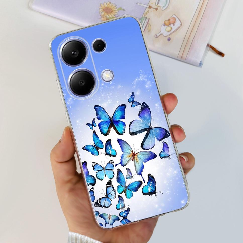 For Xiaomi Redmi Note 13 Pro 4G Case Beautiful butterfly flower TPU Soft Silicone Cover For Xiaomi Poco M6 Pro Bumper Phone Case
