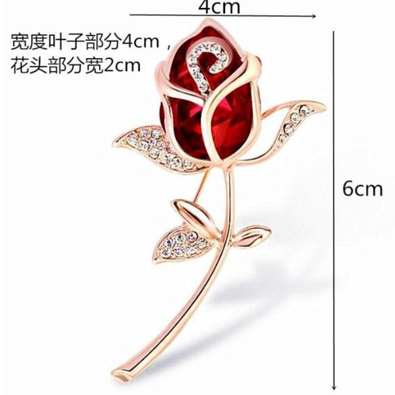 Strass Rode Rozen Bloem Broches voor Vrouwen Elegante Exquise Glanzende Zirkoon Bloem Revers Spelden Bruiloft Feest Badge Sieraden