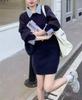 Women's Color Block Two-Piece Shirt Collar Sweater - Lazy Style Autumn Grey Knitwear Set