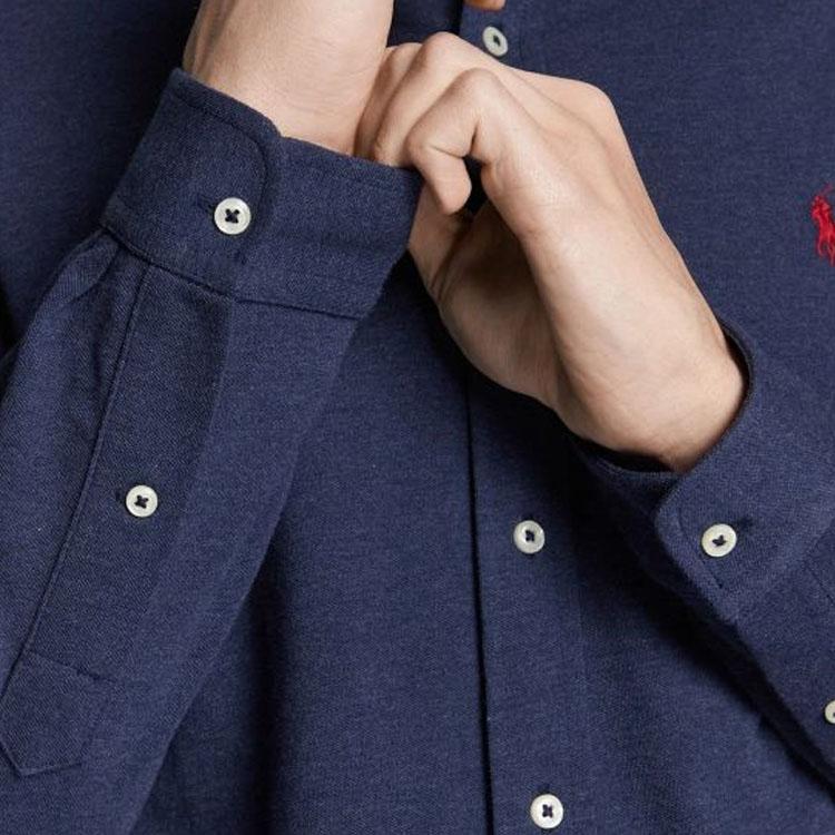 Cămașă Polo Ralph Lauren Culoare Solidă Guler Polo Brodat cu Cal Single-Breasted Mânecă Lungă Cămăși Bărbați Albastru 710654408-081