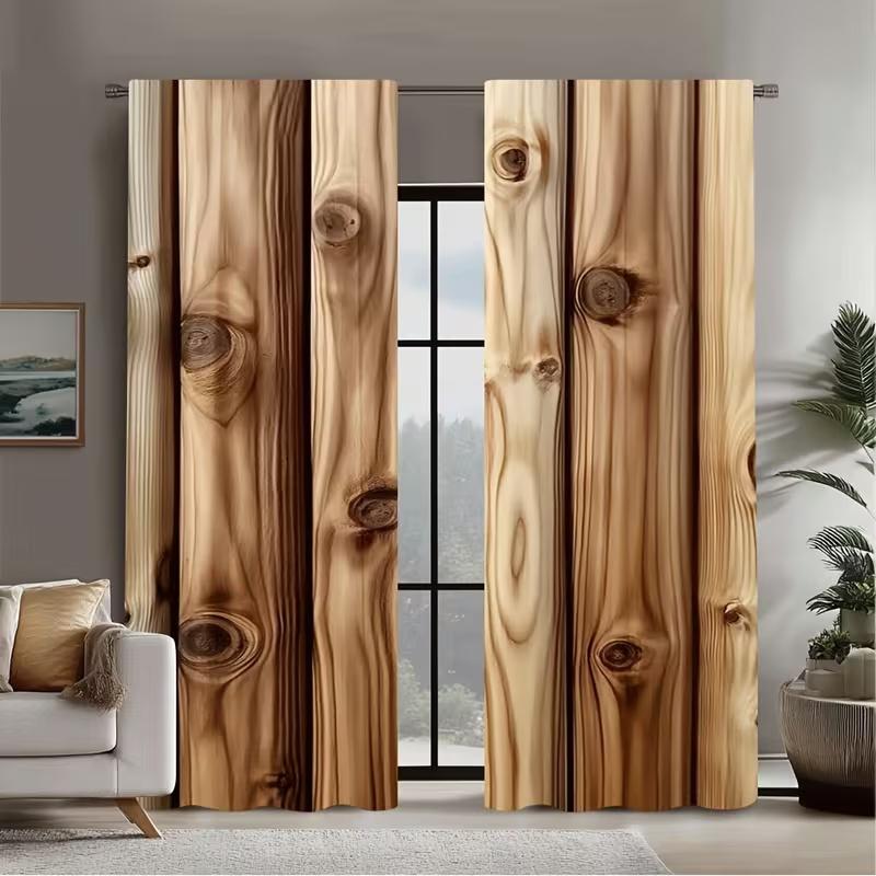 2 Pcs Rustic Wood Grain Print Curtains,suitable for Bedroom,living Room Kitchen Decoration,home Decoration,window Decoration