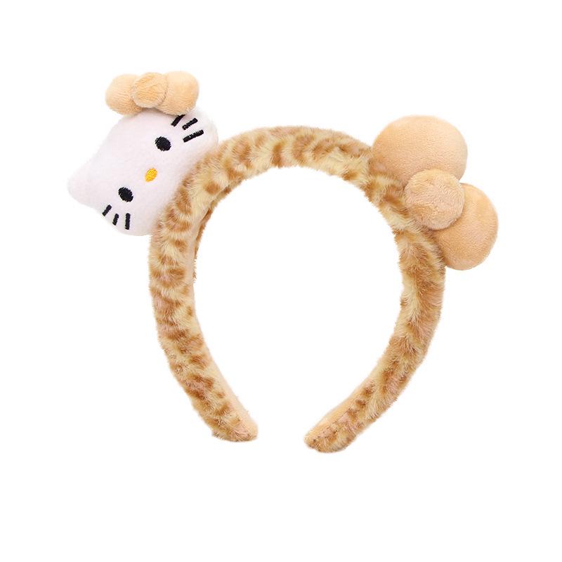 Leopard Print Bow Cat Plush Headband for Women - Cute Cartoon Face Washing & Makeup Hair Accessory