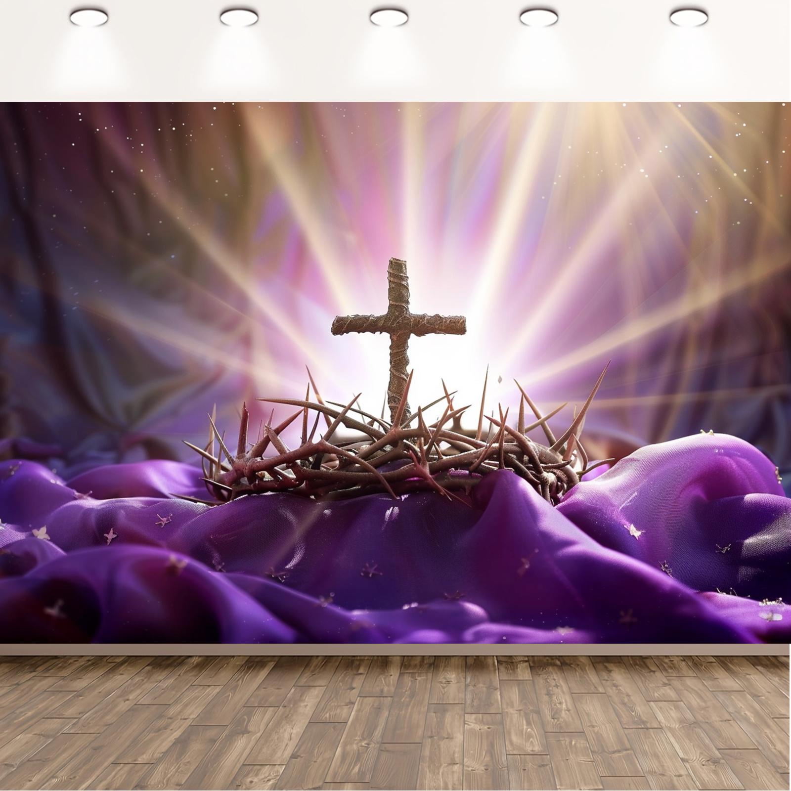 1pc Religious Easter Background Thorn Wreath Easter Theme Background Fabric Party Banner 100x150cm