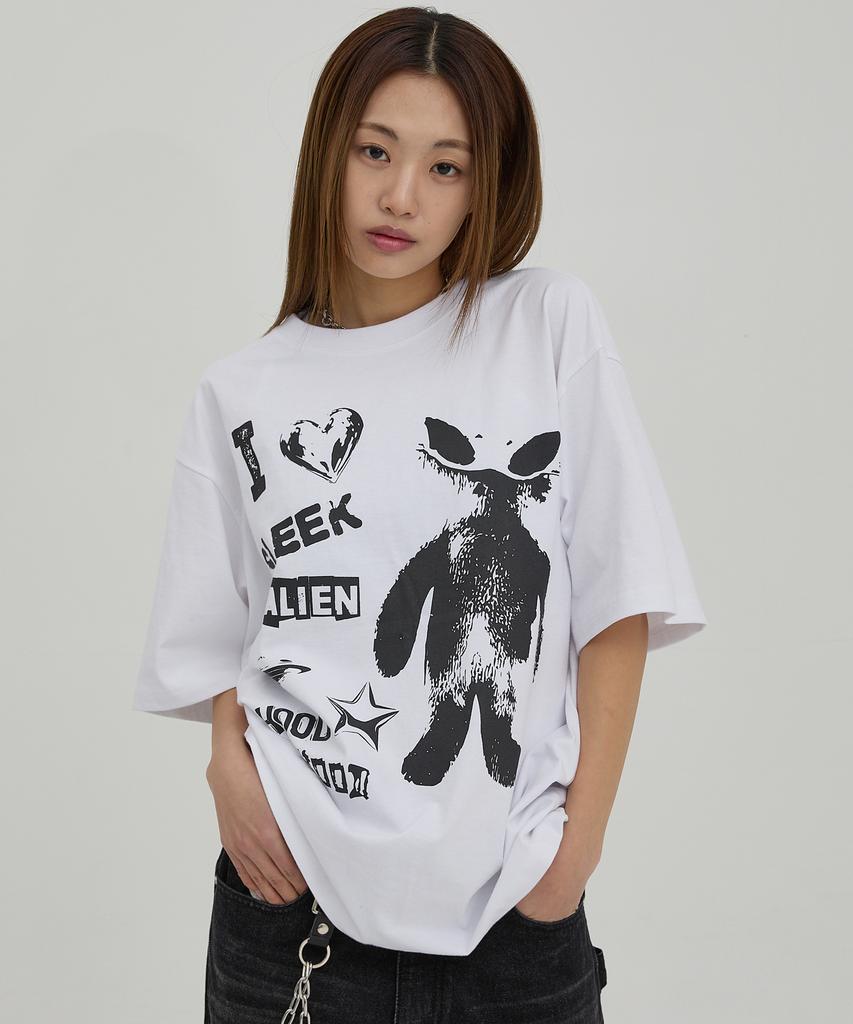 HOODHOOD Alien Stamp Oversized Short Sleeve T-Shirt White