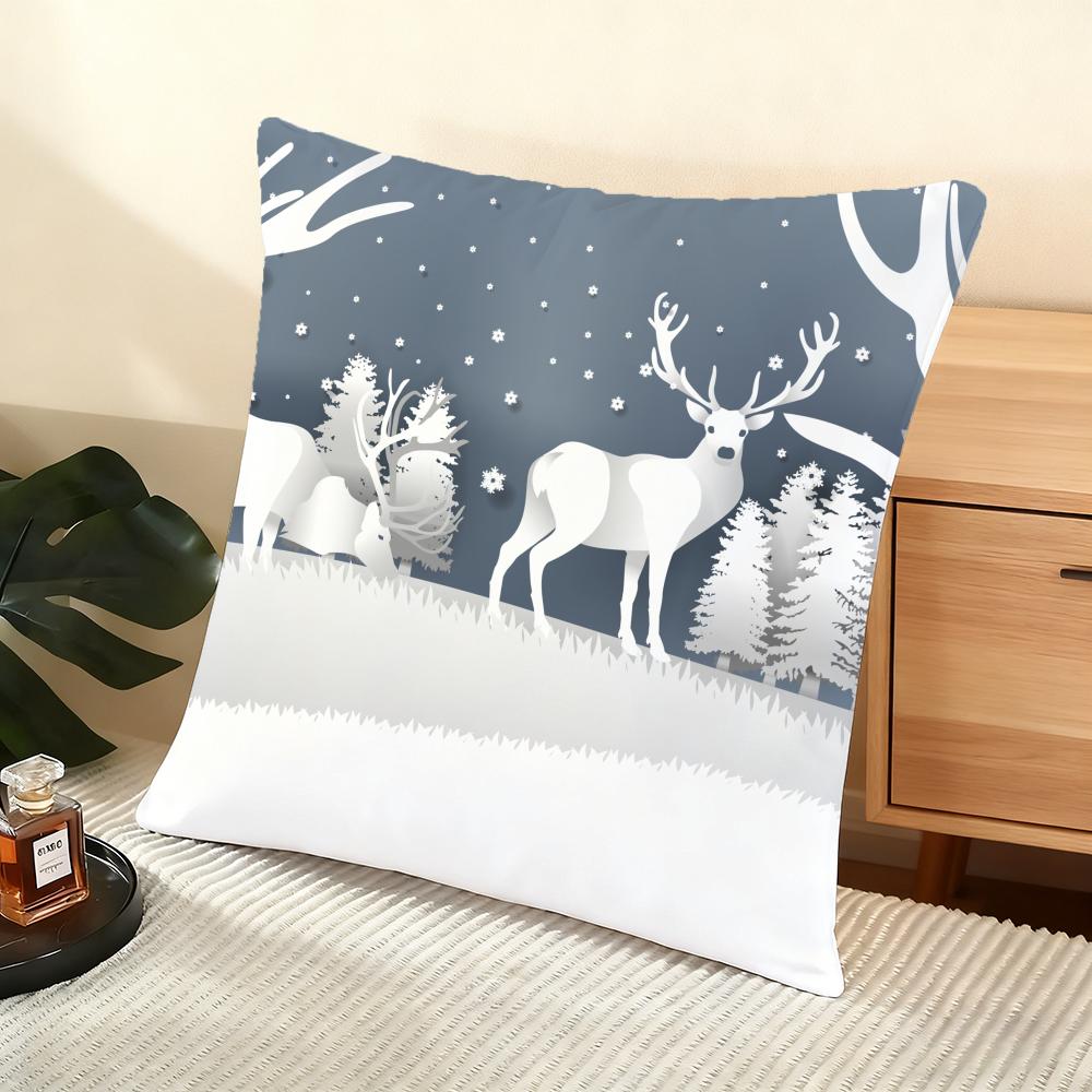 Blue And White Moose Cushion Cover Silky Short Plush Home Sofa Cushion Cover - Invisible Zipper Home Decoration