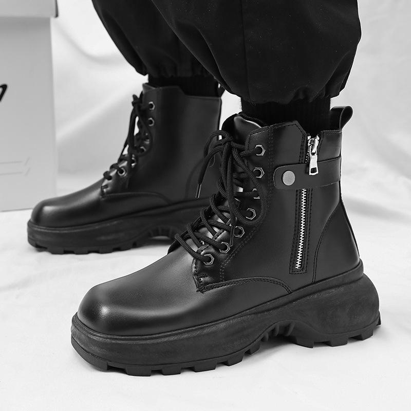 Cheap Martin Boots Autumn and Winter New High-top Leather Shoes Locomotive Short Boots Classic Leather Boots Black