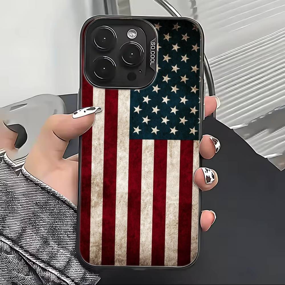 USA A-America Flag Phone Case For iPhone 17,16,15,14,13,12,11 Plus,Pro Max,XS,Colorful Silver Black Cover