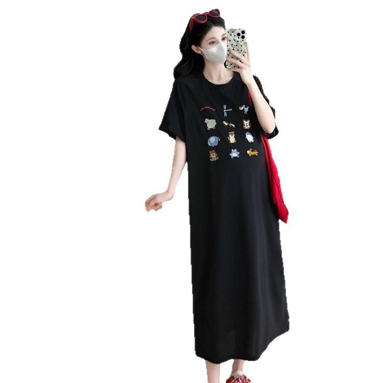 

Новое платье в стиле кэжуал для женщин, Свободное, большого размера платье-футболка с коротким рукавом для лета, Летнее платье для беременных 4XL чёрный