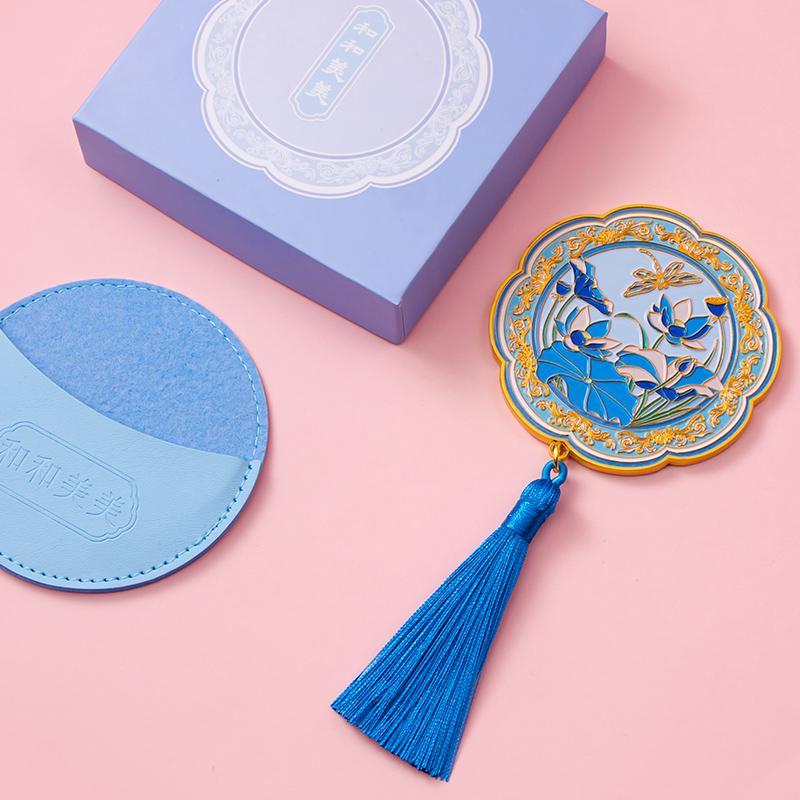 Luxury Chinese Style Compact Mirror Gift Box – Portable Handheld Makeup Mirror for Touch-Ups, Perfect Bestie Gift