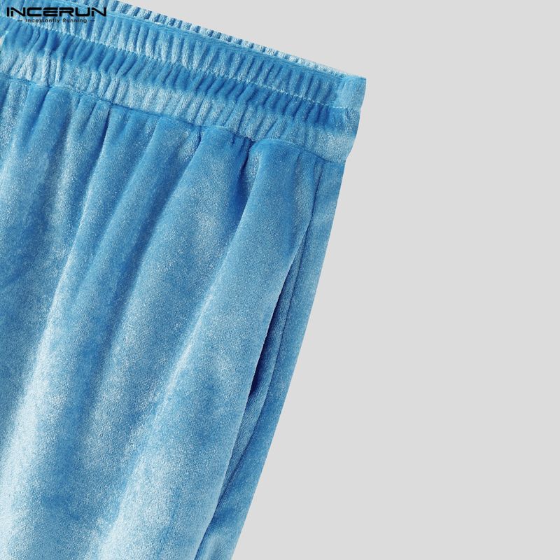 INCERUN Men Casual Elastic Waist Autumn Winter Velvet Long Pants Trousers