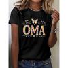 Women's OMA Floral Geometric Butterfly Print Short Sleeve Crew Neck Casual Stretch Tee