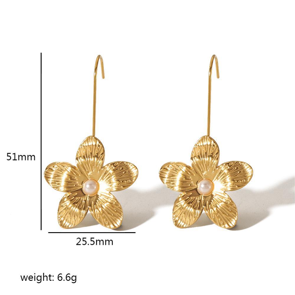 Retro Gold Stainless Steel Butterfly Flower Earrings