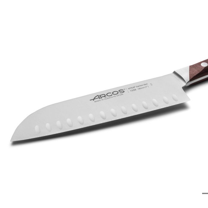 Couteau De Cuisine - ARCOS - Natura - Lame Alvéolée 18 Cm - Manche En Bois De Palissandre - Acier Inoxydable