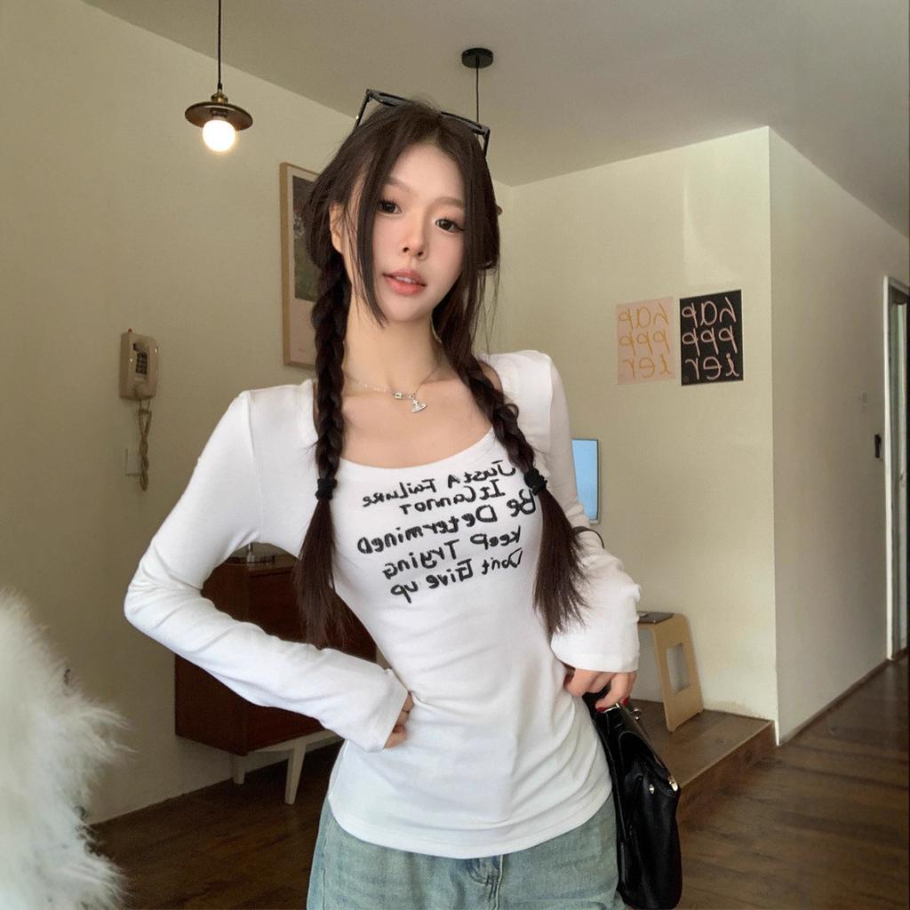 Women's Printed Long Sleeved T-shirt Women's Autumn Top American Slim Fit Base T-shirt Top