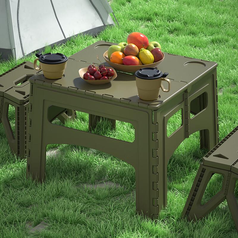 Portable Plastic Folding Table & 2 Stools Set