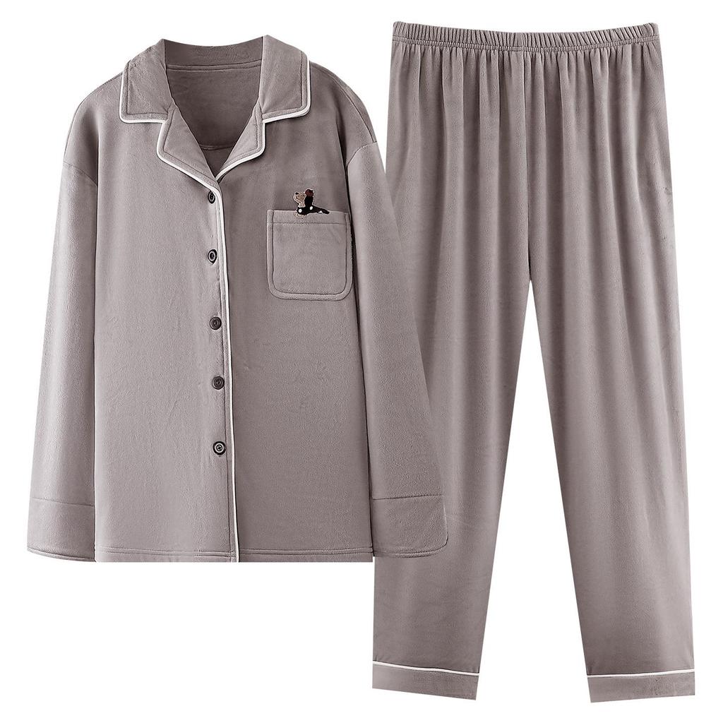 Sea Island Velvet Women's Winter Pajamas - Long Sleeve, Long Pants, Thick Coral Fleece Cardigan Homewear Set