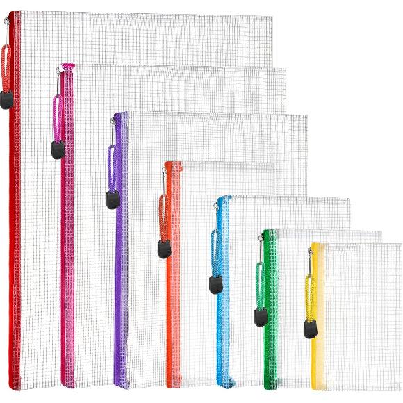 LEOBRO Mesh Zipper Pouch Bags, 7 Sizes Zipper Pouch, Clear Zipper Pouches for Organization, Mesh Bags with Zipper, Reble Storage Bags, Travel School