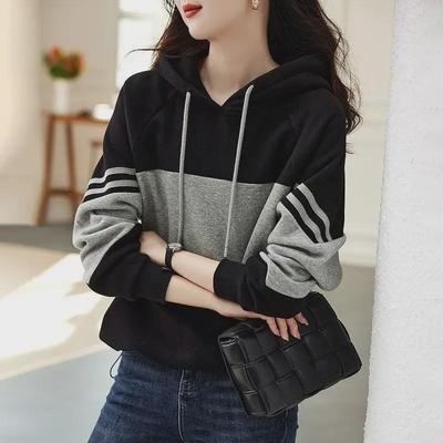 Damen Baumwoll-Streifen-Kapuzensweatshirt - Lockerer Schnitt, Europäischer & Amerikanischer Stil für Frühling, Herbst und Winter