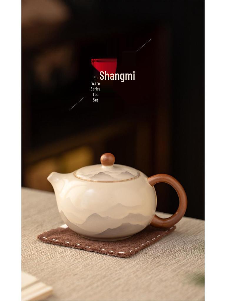 Ink Wash Beige Ru Ware Xishi Ceramic Teapot - Kung Fu Style Small Brewer for Tea