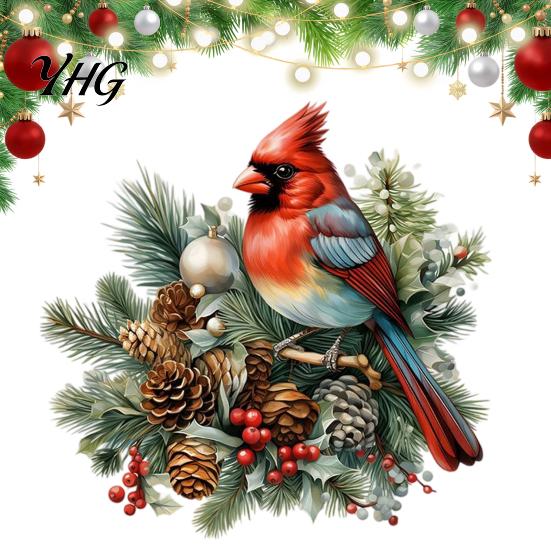 Decorative PVC Bird Decals Christmas Wall Sticker, Decal with Pine Branch Cone And Winter Seasonal Window Ornaments Red Berry, Waterproof Peel Sticker
