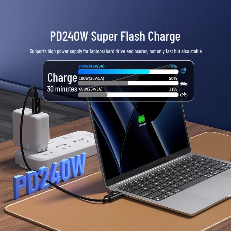 Thunderbolt 5 Data Cable: 120G High-Speed, 240W Fast Charging, 16K Screen Casting, Dual Type-C