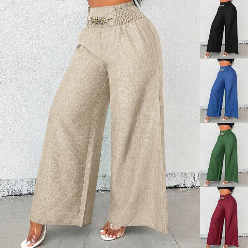 

European-American Retro High-Waist Elastic Wide-Leg Drawstring Pants for Women XL