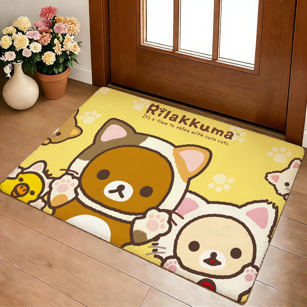 R-Rilakkuma Anime Floor Mat Cozy Flannel Soft Thick Non-Slip Mat For Living Room Bedroom Kitchen Decor Rugs