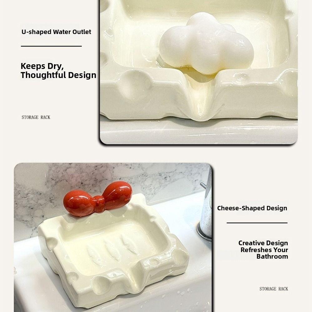 Decorative Cheese Soap Box Ceramic Desktop Ornament Multi-purpose Drain Soap Holder  Bathroom