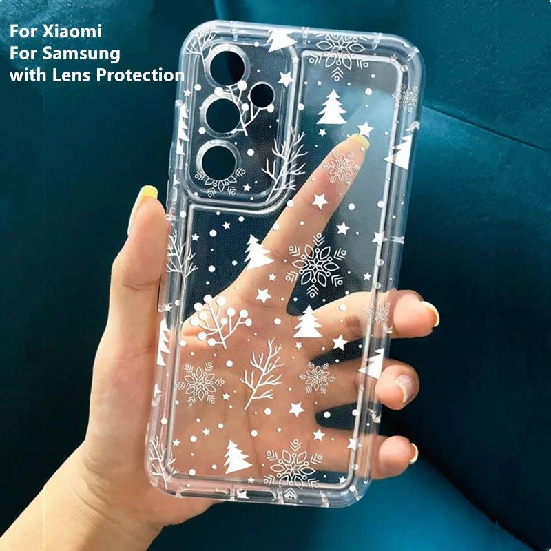 Zimní pouzdro na telefon s motivem sněhové vločky pro Samsung Galaxy S24 S23 S22 Ultra Plus S21 S20 FE 5G A55 A35 A15 A54 A53 Ochranný kryt proti nárazům