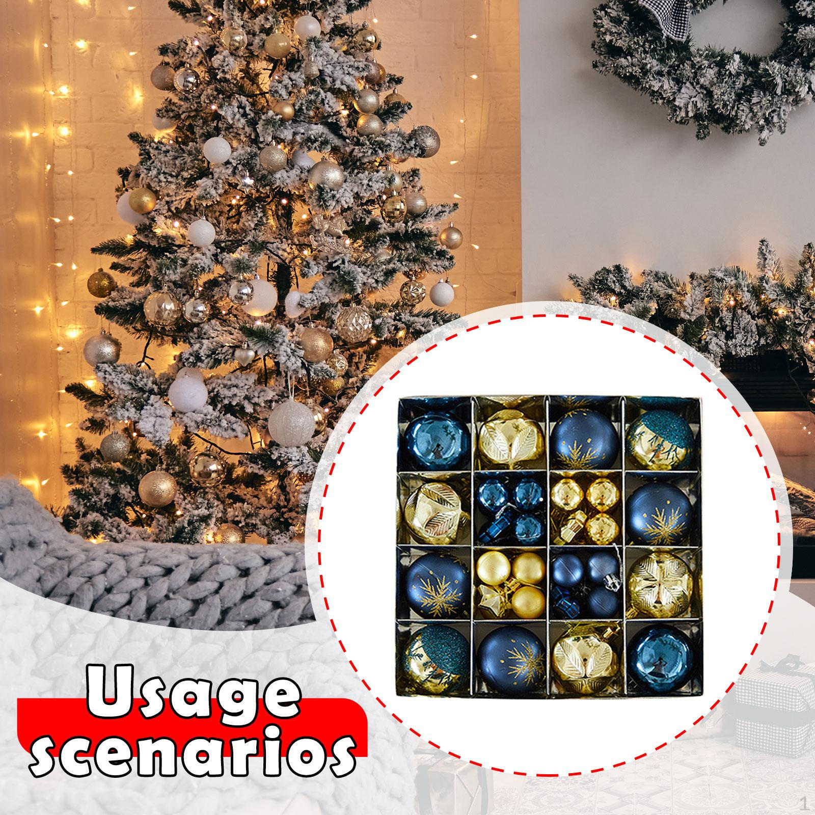 

44 Pieces Christmas Ornaments Hanging Xmas Tree Ball with Loops for Anniversaries blue and gold