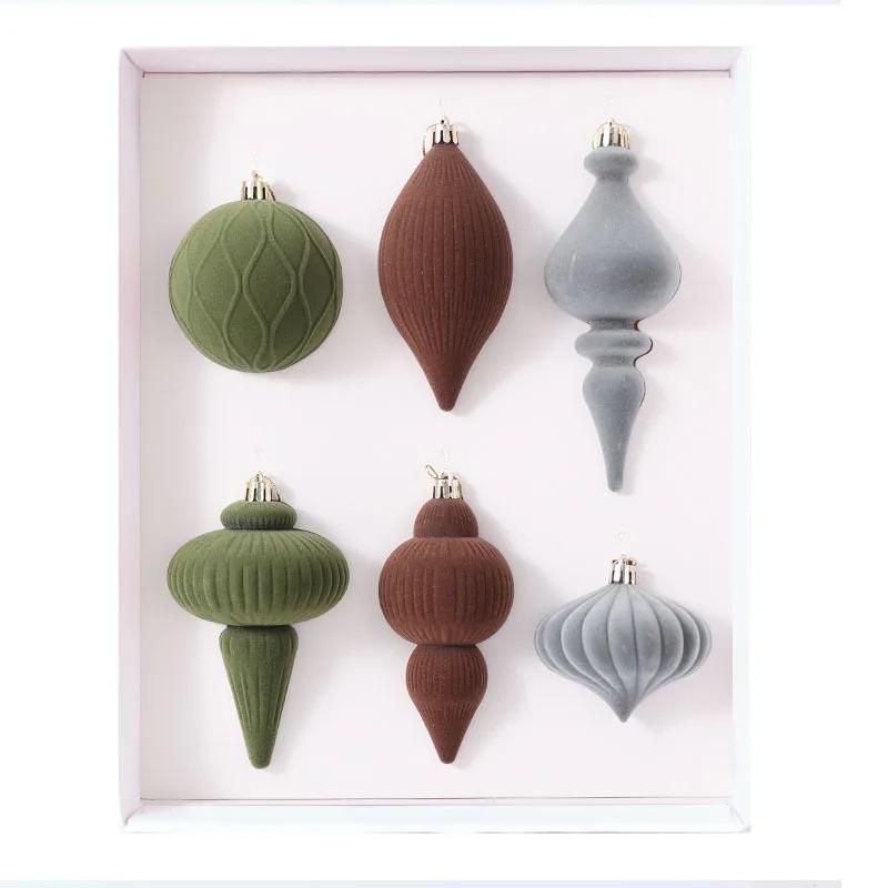 

Special Shape Christmas Balls 6PCS Flocking Mocha Xmas Decorative Hanging Ornaments Party Christmas Spheres Pendant Set Other