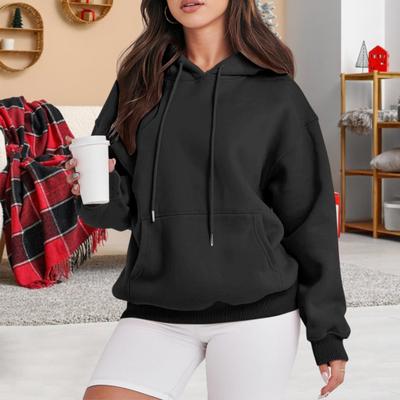 Women Hoodies Drawstring Pullover Fleece Sweatshirts Oversized Long Sleeve Hooded Top with Front