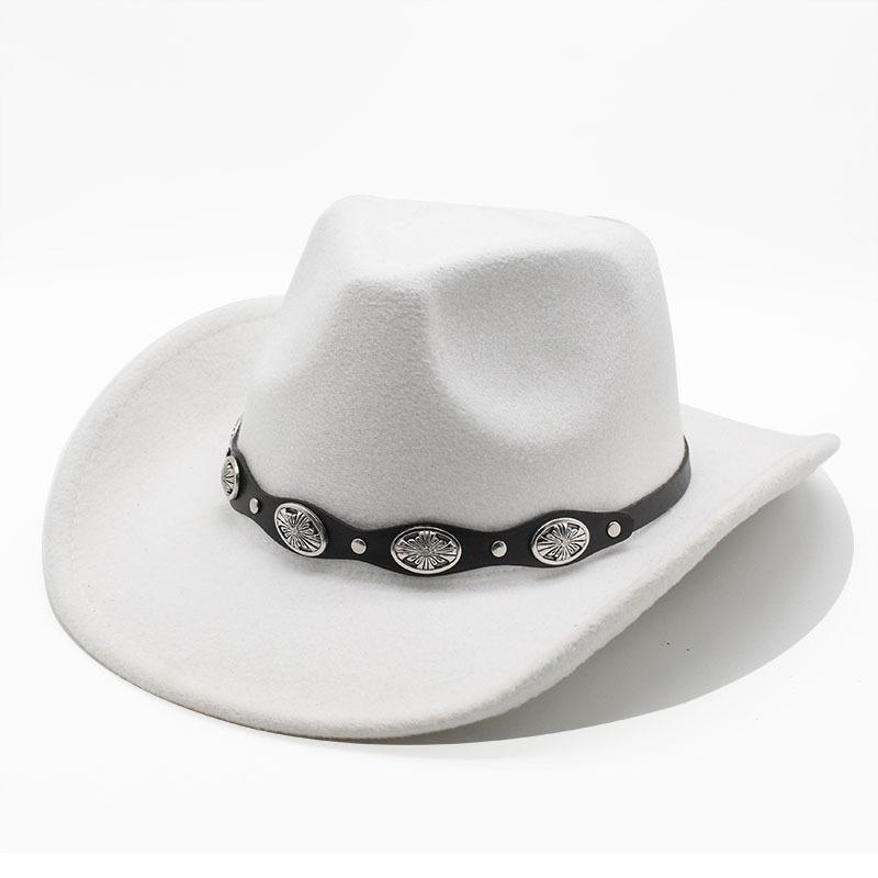 Punk Cowboy Top Hat Woolen Felt Hat Men'S And Women'S Jazz Hat British Style Metal Belt Retro Top Hat
