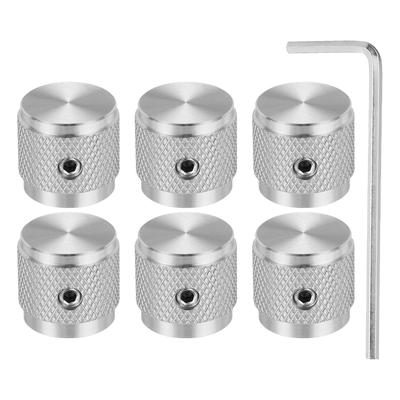 Uxcell Aluminium-Potentiometer Universal-Lautstärke-Tonreglerknopf mit Pfeilindikator für Silber, 6er-Set Knöpfe, 1/4" (6mm) Gitarre, 5/8"