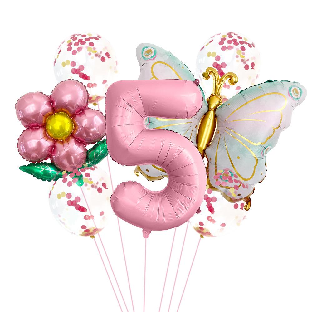 Butterfly 32 Inch Digital Flower Aluminum Film Balloon Set Baby Birthday Balloon Party Decoration Scene