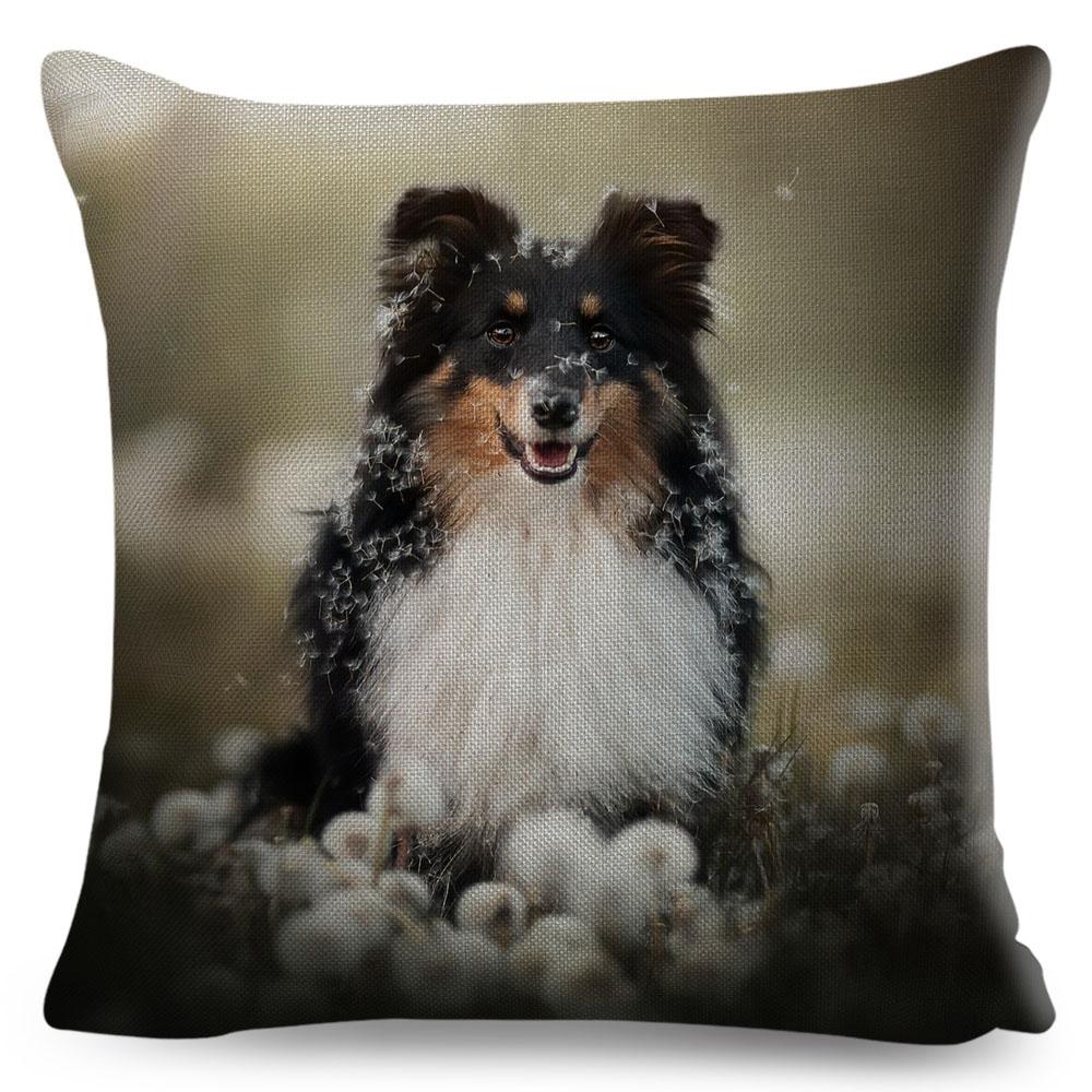 Shetland Sheepdog Cute Pet Animal Dog Printed Pillowcase Decor Cushion Cover for Sofa Home Car Polyester Pillow Case 45*45cm