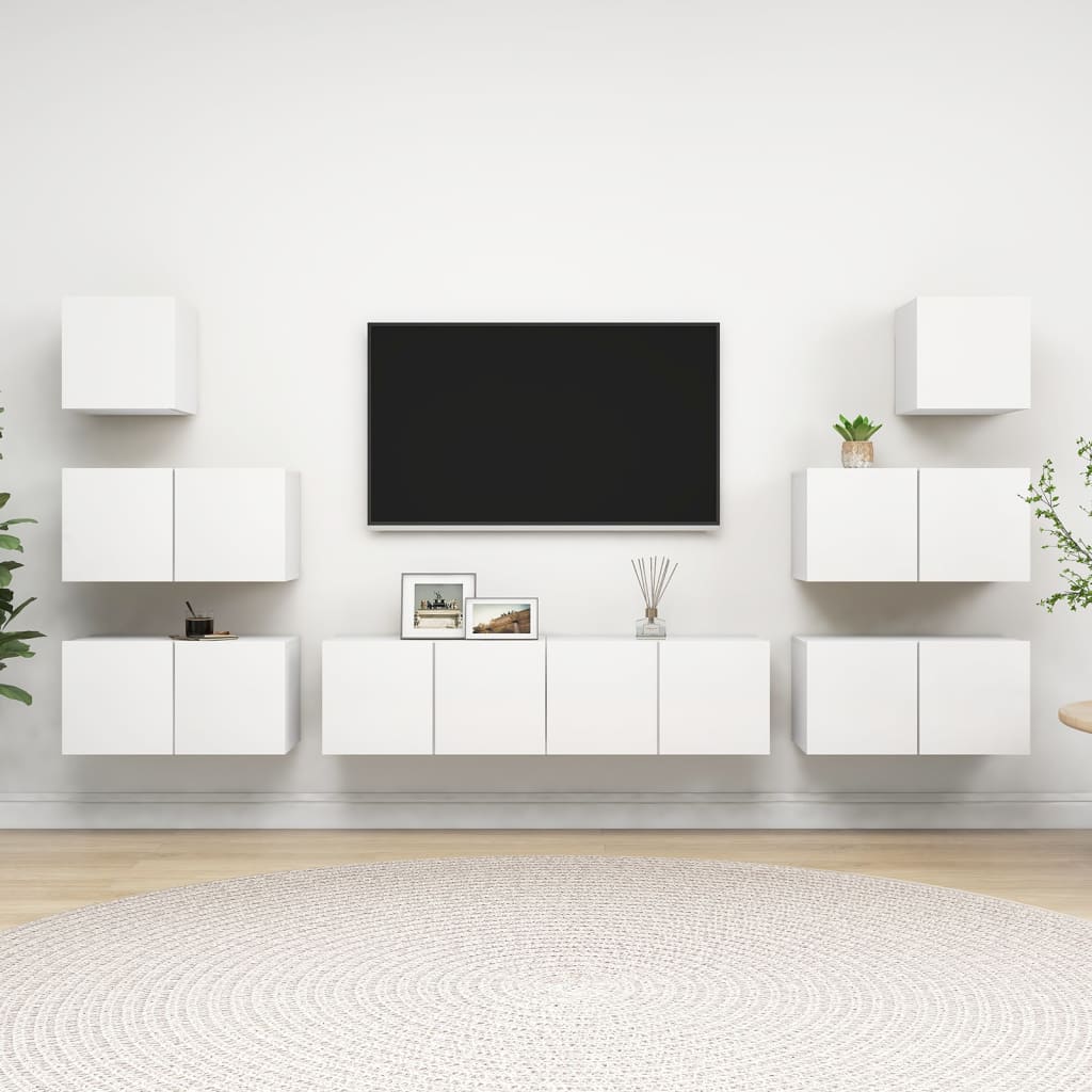 8 Piece TV Cabinet Set White Particleboard