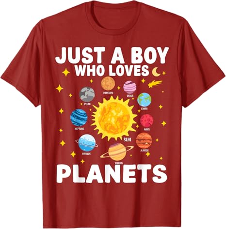 Just A Boy Who Loves Planets Solar System Space Lover Kids TShirt Funny Astronomy Science Graphic Outfit Boys Fashion Tee Tops S