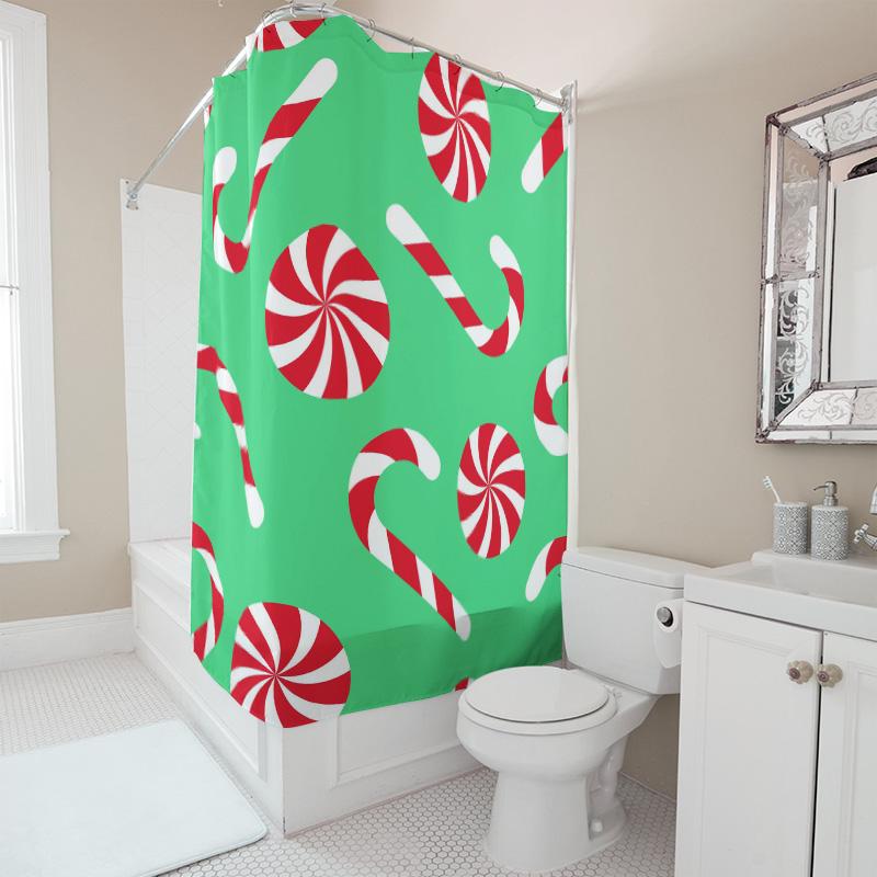 Tu Candy Cane Christmas Shower Curtain Festive Holiday Patterned Bathroom Decor Holiday Vibes Festive Design Modern Style Waterp